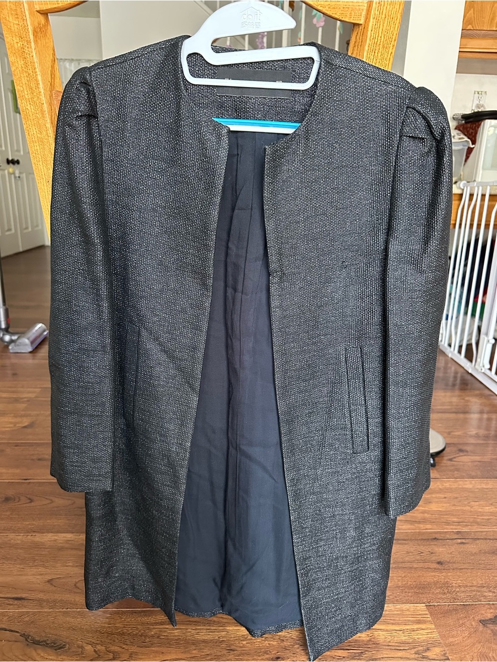Zara Women’s Charcoal Textured Open-Front Blazer Coat Size S Made in Spain